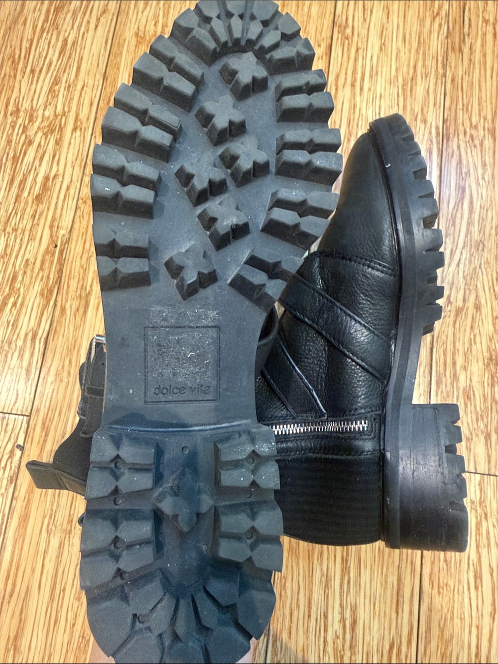 Dolce Vita Black Buckle Strap Combat Boots - Picture 5 of 5